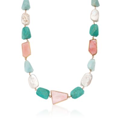 Multi-Gemstone Nugget Necklace In 14kt Gold and 18kt Over Sterling &mdash; Alt Image 1