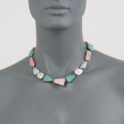 Multi-Gemstone Nugget Necklace In 14kt Gold and 18kt Over Sterling &mdash; Alt Image 2