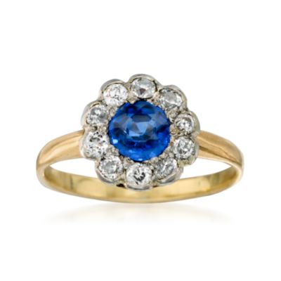 C. 1900. Vintage .75 Carat Sapphire and .50 ct. t.w. Diamond Ring In 14kt Yellow Gold. Size 6 &mdash; Alt Image 1