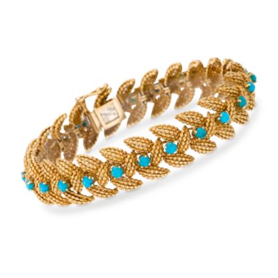 C. 1970. Vintage Tiffany Jewelry Turquoise Bracelet in 18kt Yellow Gold. 6.75" &mdash; Alt Image 1