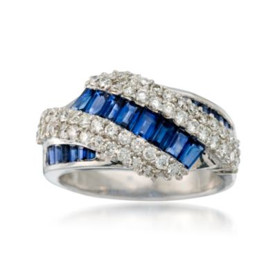 C. 1990. Vintage 2.00 ct. t.w. Sapphire and 1.10 ct. t.w. Diamond Ring in 18kt White Gold. Size 9 &mdash; Alt Image 1