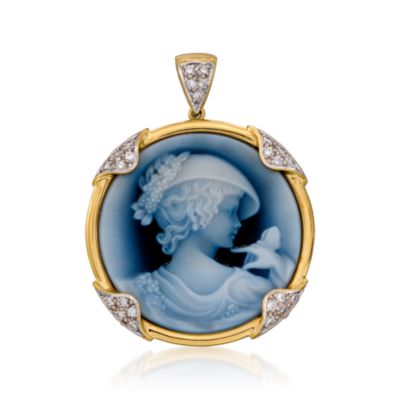 C. 1990. Vintage Agate Cameo Pendant With .25 ct. t.w. Diamonds In 18kt Yellow Gold &mdash; Alt Image 1