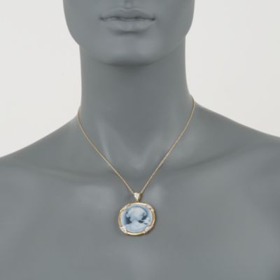C. 1990. Vintage Agate Cameo Pendant With .25 ct. t.w. Diamonds In 18kt Yellow Gold &mdash; Alt Image 2