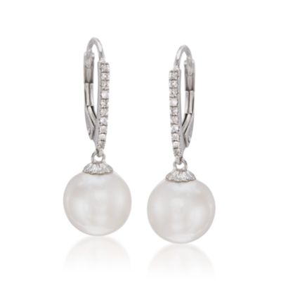 10mm Pearl and .10 ct. t.w. Diamond Earrings in 14kt White Gold &mdash; Alt Image 1