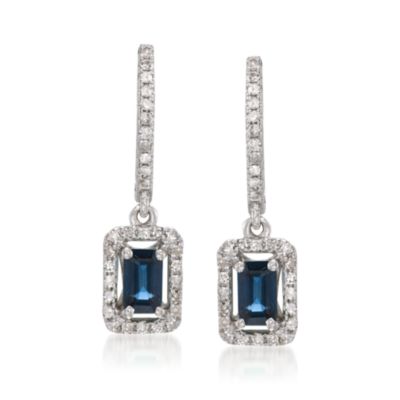 .65 ct. t.w. Sapphire and .25 ct. t.w. Diamond Earrings in 14kt White Gold &mdash; Alt Image 1