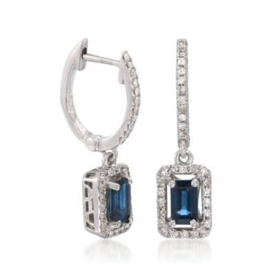 .65 ct. t.w. Sapphire and .25 ct. t.w. Diamond Earrings in 14kt White Gold &mdash; Alt Image 3