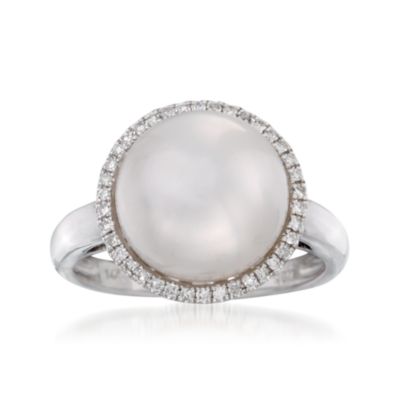12mm Pearl and Diamond Ring in 14kt White Gold &mdash; Alt Image 1