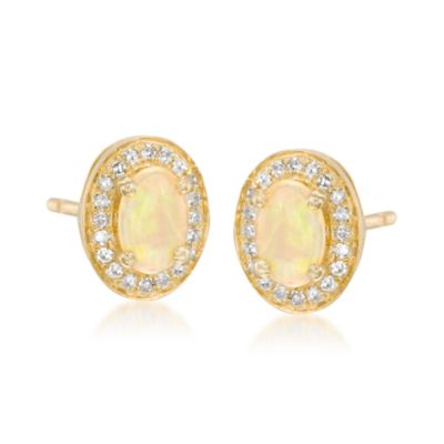 Opal and Diamond Earrings in 18kt Gold Over Sterling Silver &mdash; Alt Image 1