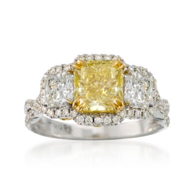 3.84 Carat Certified Fancy Yellow and White Diamond Ring in 18kt Two-Tone Gold &mdash; Alt Image 1