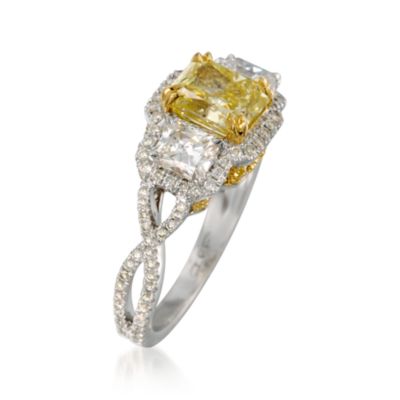 3.84 Carat Certified Fancy Yellow and White Diamond Ring in 18kt Two-Tone Gold &mdash; Alt Image 3