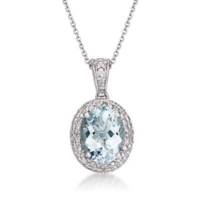 1.50 Carat Aquamarine Pendant Necklace With Diamonds in Sterling Silver. 18" &mdash; Alt Image 1