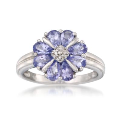 1.60 ct. t.w. Tanzanite Flower Ring With Diamonds in Sterling Silver &mdash; Alt Image 1