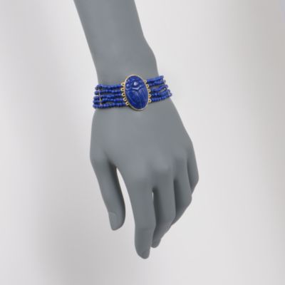 Multi-Strand Lapis Bead Bracelet With Scarab Centerpiece in 14kt Gold Over Sterling. 8.5" &mdash; Alt Image 2