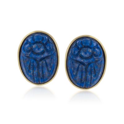Carved Lapis Scarab Earrings in 14kt Over Sterling &mdash; Alt Image 1