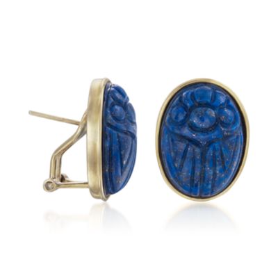 Carved Lapis Scarab Earrings in 14kt Over Sterling &mdash; Alt Image 3