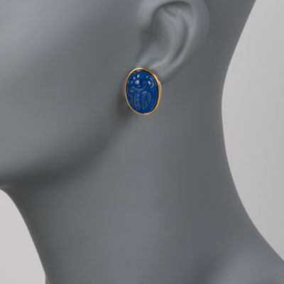 Carved Lapis Scarab Earrings in 14kt Over Sterling &mdash; Alt Image 2