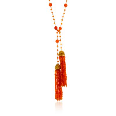 Carnelian Bead and And 6.45 ct. t.w. Citrine Tassel Necklace In Vermeil. 36" &mdash; Alt Image 1