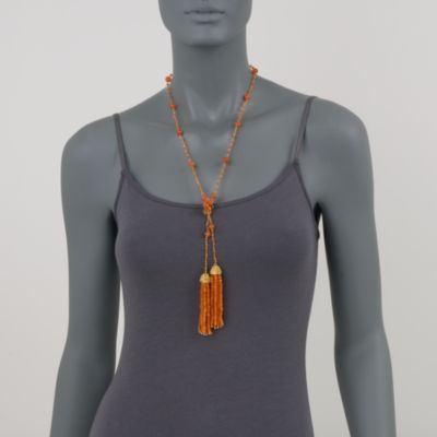 Carnelian Bead and And 6.45 ct. t.w. Citrine Tassel Necklace In Vermeil. 36" &mdash; Alt Image 2