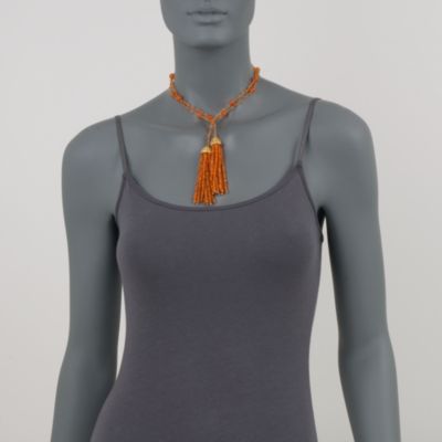 Carnelian Bead and And 6.45 ct. t.w. Citrine Tassel Necklace In Vermeil. 36" &mdash; Alt Image 3