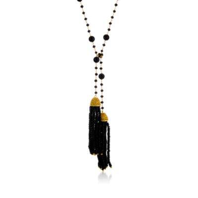 Black Onyx and 6.45 ct. t.w. Citrine Tassel Necklace in 18kt Gold Over Sterling Silver. 36" &mdash; Alt Image 1