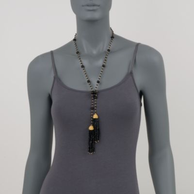 Black Onyx and 6.45 ct. t.w. Citrine Tassel Necklace in 18kt Gold Over Sterling Silver. 36" &mdash; Alt Image 2