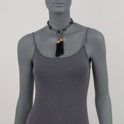 Black Onyx and 6.45 ct. t.w. Citrine Tassel Necklace in 18kt Gold Over Sterling Silver. 36" &mdash; Alt Image 3