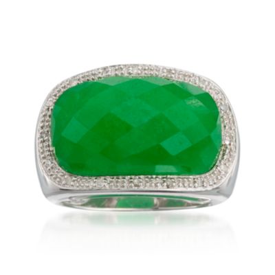 Green Jade Ring With Diamonds in Sterling Silver &mdash; Alt Image 1