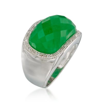 Green Jade Ring With Diamonds in Sterling Silver &mdash; Alt Image 3