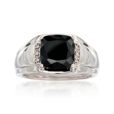 Men's Black Onyx Ring With Diamonds in Sterling Silver &mdash; Alt Image 1