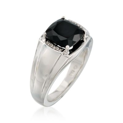 Men's Black Onyx Ring With Diamonds in Sterling Silver &mdash; Alt Image 2