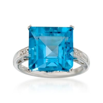 10.50 Carat Blue Topaz Ring With Diamonds in Sterling Silver &mdash; Alt Image 1