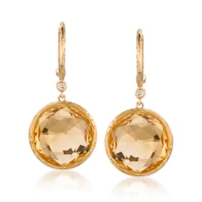13.80 ct. t.w. Citrine Earrings With Diamonds in 14kt Yellow Gold &mdash; Alt Image 1