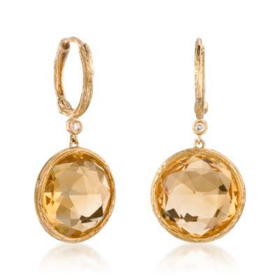 13.80 ct. t.w. Citrine Earrings With Diamonds in 14kt Yellow Gold &mdash; Alt Image 3