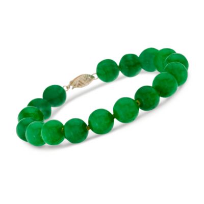 Jade Beaded Bracelet in 14kt Yellow Gold. 7.5" &mdash; Alt Image 1