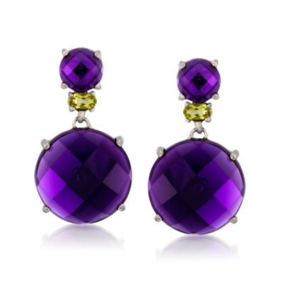 33.50 ct. t.w. Amethyst and .50 ct. t.w. Peridot  Drop Earrings in Sterling Silver &mdash; Alt Image 1