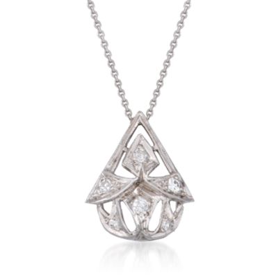 C. 1990 Vintage .15 ct. t.w. Diamond Pendant Necklace in 14kt White Gold. 17" &mdash; Alt Image 1