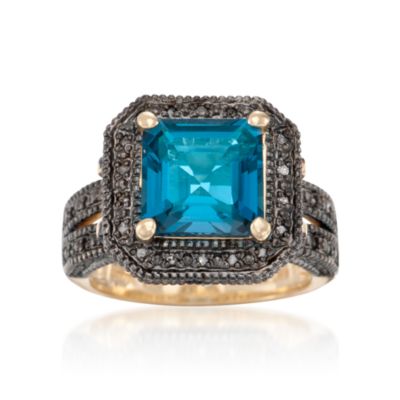 6.00 Carat London Blue Topaz Ring With .17 ct. t.w. Diamonds in Sterling Silver Two-Tone. Size 7 &mdash; Alt Image 1