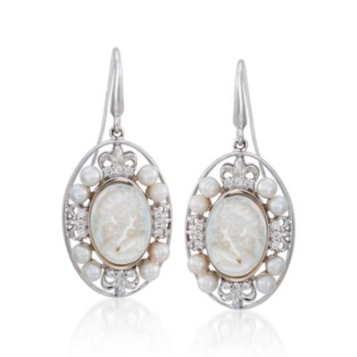 Mother-Of-Pearl  and .64 ct. t.w. CZ Cameo Earrings In Sterling Silver &mdash; Alt Image 1