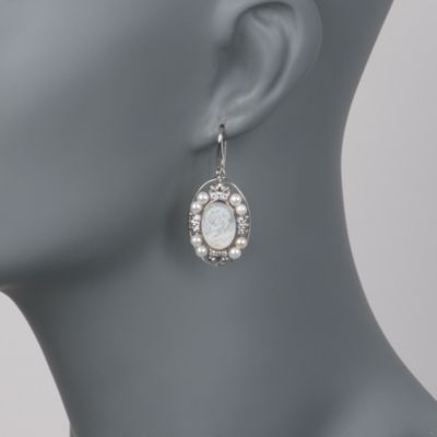 Mother-Of-Pearl  and .64 ct. t.w. CZ Cameo Earrings In Sterling Silver &mdash; Alt Image 2