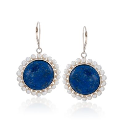Lapis and 3-3.5mm Pearl Earrings In Sterling Silver &mdash; Alt Image 1