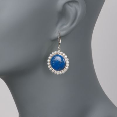 Lapis and 3-3.5mm Pearl Earrings In Sterling Silver &mdash; Alt Image 2