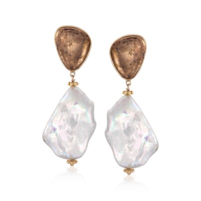 Pyrite and Baroque Pearl Drop Earrings in Vermeil &mdash; Alt Image 1