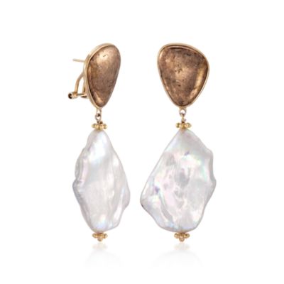 Pyrite and Baroque Pearl Drop Earrings in Vermeil &mdash; Alt Image 3