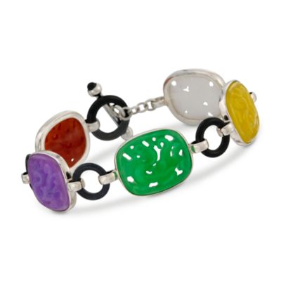 Carved Multicolored Jade Dragon Bracelet In Sterling Silver &mdash; Alt Image 1