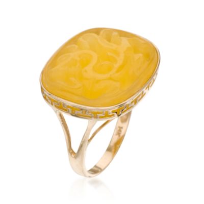 Carved Yellow Jade Dragon Ring In 14kt Yellow Gold &mdash; Alt Image 3