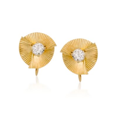 C. 1950 Vintage .50 ct. t.w. Diamond Earrings in 14kt Yellow Gold &mdash; Alt Image 1