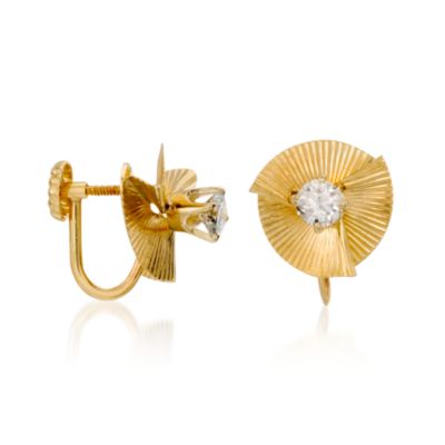 C. 1950 Vintage .50 ct. t.w. Diamond Earrings in 14kt Yellow Gold &mdash; Alt Image 3