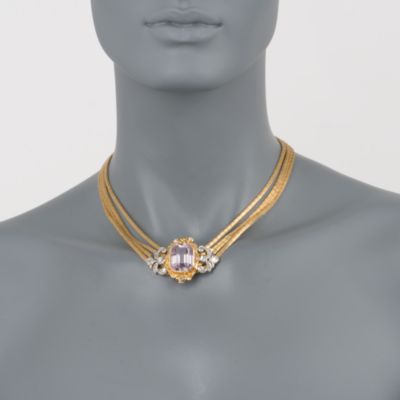 C. 1940 Vintage 26.25 Carat Kunzite and 2.00 ct. t.w. Diamond Necklace in 18kt Yellow Gold. 16" &mdash; Alt Image 2