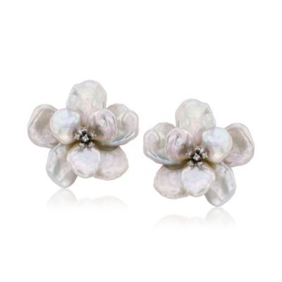 9-12mm Biwa Pearl and .12 ct. t.w. Diamond Earrings in 14kt White Gold &mdash; Alt Image 1