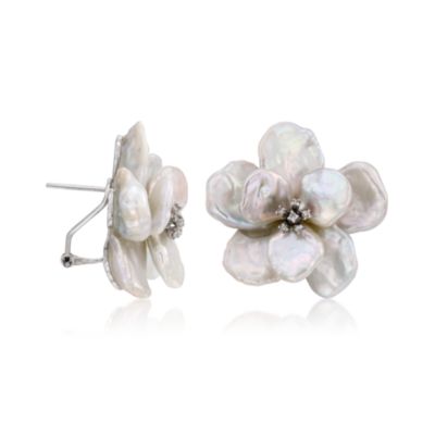 9-12mm Biwa Pearl and .12 ct. t.w. Diamond Earrings in 14kt White Gold &mdash; Alt Image 3